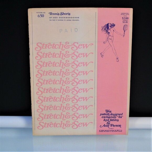Stretch and Sew 650 Pattern Uncut Tennis Shorts - Picture 1 of 8